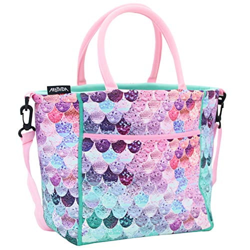 Violet Mist Unicorn Neoprene Insulated Lunch Bag Tote Large with Extra Pocket Waterproof Detachable Adjustable Shoulder Lunchbox Handbags （Pink Cherry Blossoms） 